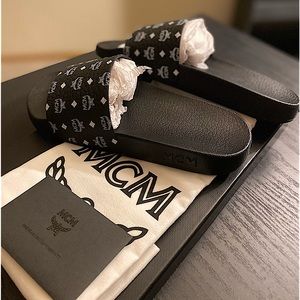 Women's MCM Monogram Print Rubber Slides